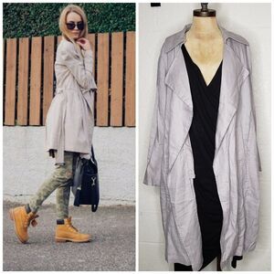 NWT Cynthia Rowley Linen Open Waterfall Belted Trench Jacket Size Medium